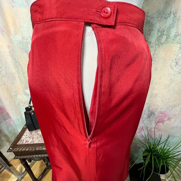πFire Red Satin A-Line Viscose Blend Maxi Skirt - Picture 9 of 15